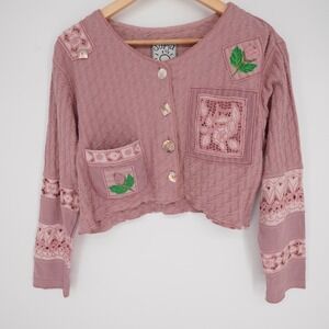 Vintage Surya Womens Crop Top Small Pink Cottage Boho Lace Embroidered Festival